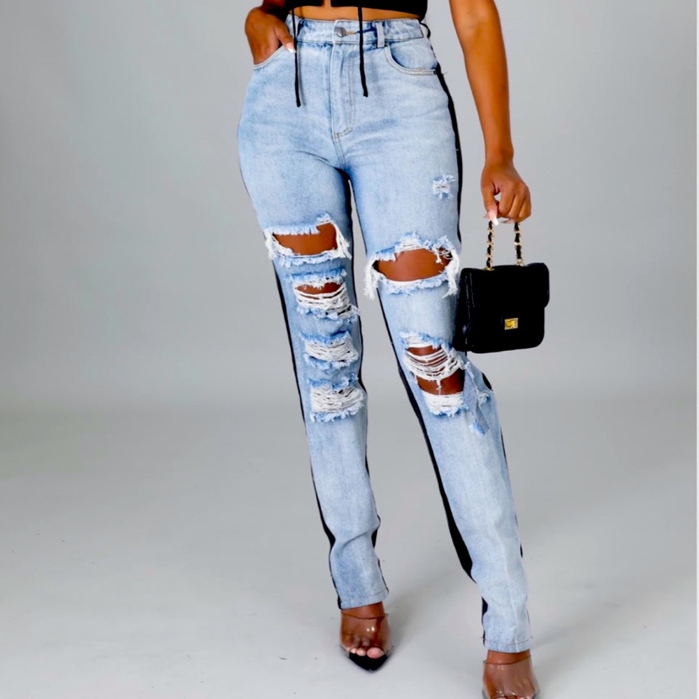Rehab distressed jeans blue and black